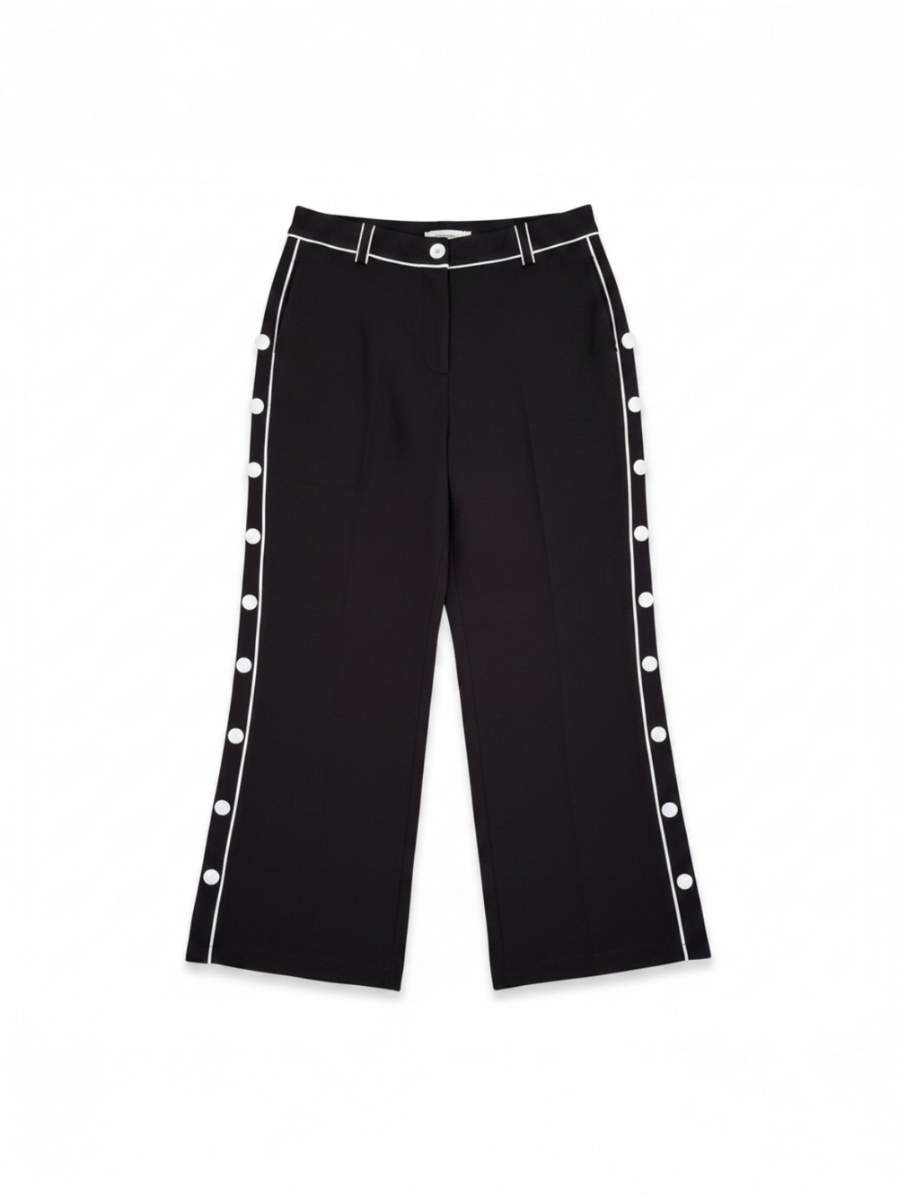Black Wide-Leg Side-Button Trim Pants ♡